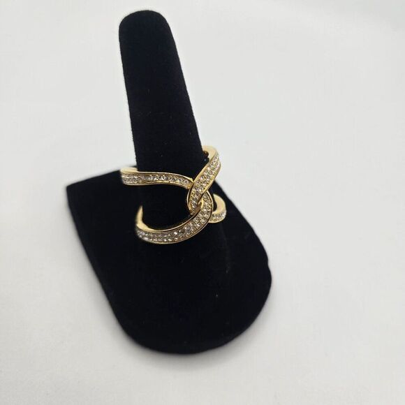 Michael Kors Gold-Tone Knot Crossover Interlocking Crossover Crystal Ring Size 7 - Picture 5 of 6
